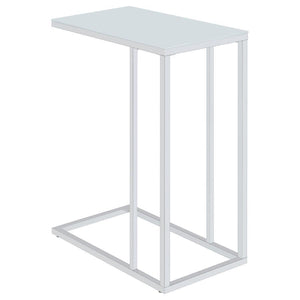 This side table features a stylish white glass top paired with a durable metal frame electroplated in chrome