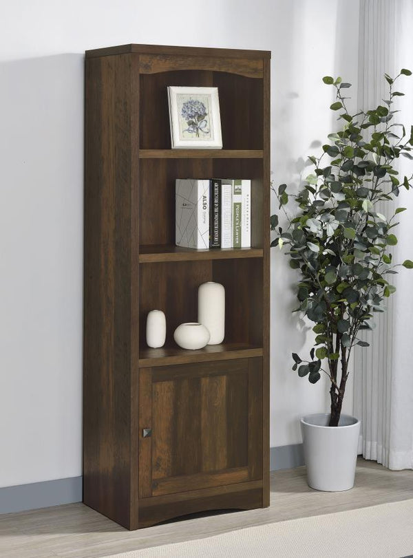 it adds easy storage and display space. Its mix of cabinet and open shelving is versatile and stylish