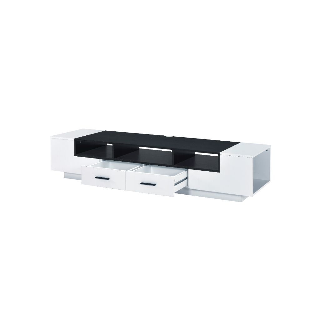 Bring an updated modern flair to your living room with this Armour TV Stand. Showcasing a clean-lined design, this piece offers open compartments and drawers for storage and displaying. Cord management is included to provide functionality while the wooden