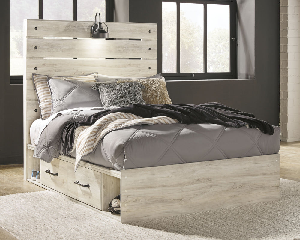 What a delightful take on rustic industrial style. Whether modern loft or modern farmhouse, this full panel storage bed makes itself at home. The wispy whitewash palette enhances without covering the grain for that weathered look you crave. Love to read i
