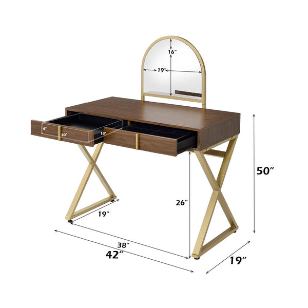 Coleen - Vanity Desk - Walnut & Gold Finish