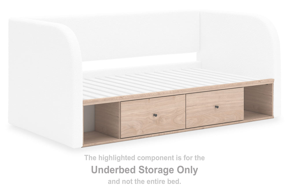 This under bed storage unit is made with engineered wood (MDF/particleboard/plywood) and decorative laminate. Pairs with other items in the series to make a bed kit.<br><br><b>Additional Dimensions</b><br><ul><li>Drawer interior (2): 0-"</li><li>Opening (