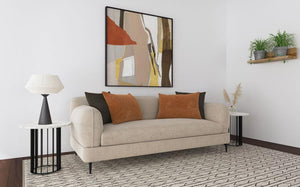  complemented by sculpted round arms and a matching back that mirror each otherâ€™s clean lines. Its