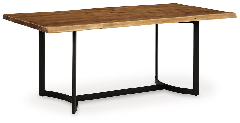 This dining table takes minimalism to the max. Crafted with a sleek and sophisticated touch, its solid wood tabletop features a natural live edge for a one-of-a-kind look. Your search for simple, contemporary design ends here.<br><br><b>Additional Dimensi