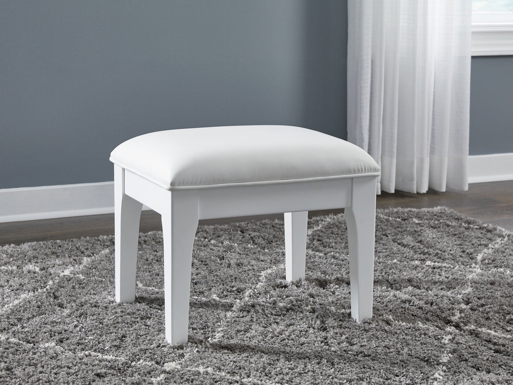 Transform your bedroom with this chic vanity stool. A bright white lacquer finish and sumptuous upholstery give this inviting seat a look all its own, adding a touch of understated glamour to your sophisticated sanctuary.<br/><br/><b>Product Features</b><