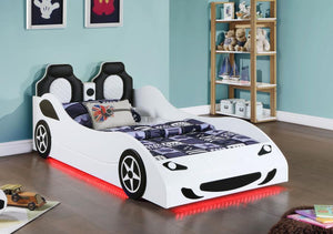 Cruiser - Wood Twin LED Car Bed - White