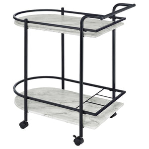 Desiree - 2-Tier Faux Marble Shelf Metal Bar Cart - Black