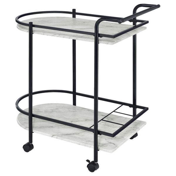 Desiree - 2-Tier Faux Marble Shelf Metal Bar Cart - Black