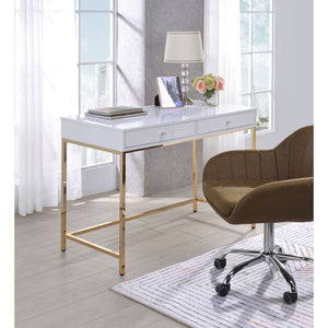 Ottey - Desk - White High Gloss & Gold