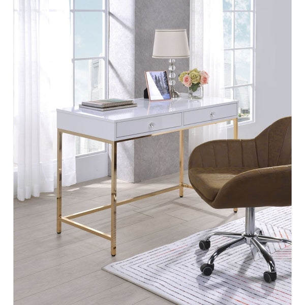 Ottey - Desk - White High Gloss & Gold