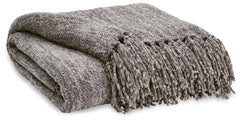 A lovely layer to cozy up with, this gray throw blanket also makes a stylish statement. Whether draped over the arm of a sofa or folded at the foot of a bed, the woven texture and knotted fringe give it a homespun look that-'s relaxed and inviting.<br/><b