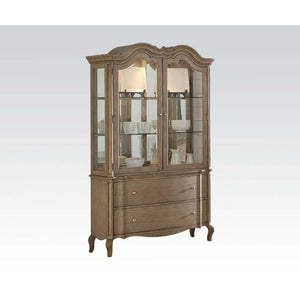 Hutch & Buffet Touch Light 2 Glass Front Doors (2 Glass Shelves Inside), 2 Bottom Drawers<br/><br/><b>Product Features</b><ul><li>Case: 1Set/2Ctn</li><li>Finish: Antique Taupe</li><li>Style: Transitional</li><li>Materials: Wood, Glass, Mirror, Veneer (Woo