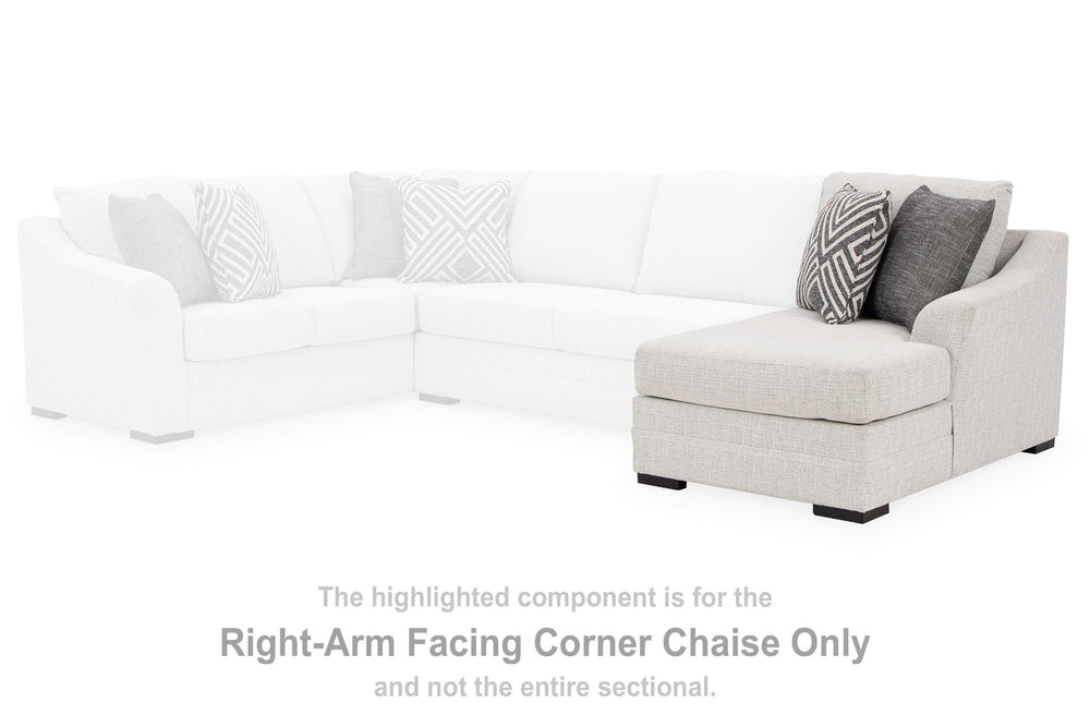 This right-arm facing corner chaise is made with Next-Gen Nuvellaâ„¢ (solution-dyed polyester) high-performance fabric. Pairs with other items in the series to make a sectional.<br><br><b>Additional Dimensions</b><br><ul><li>Arm height: 27-"</li><li>Seat 