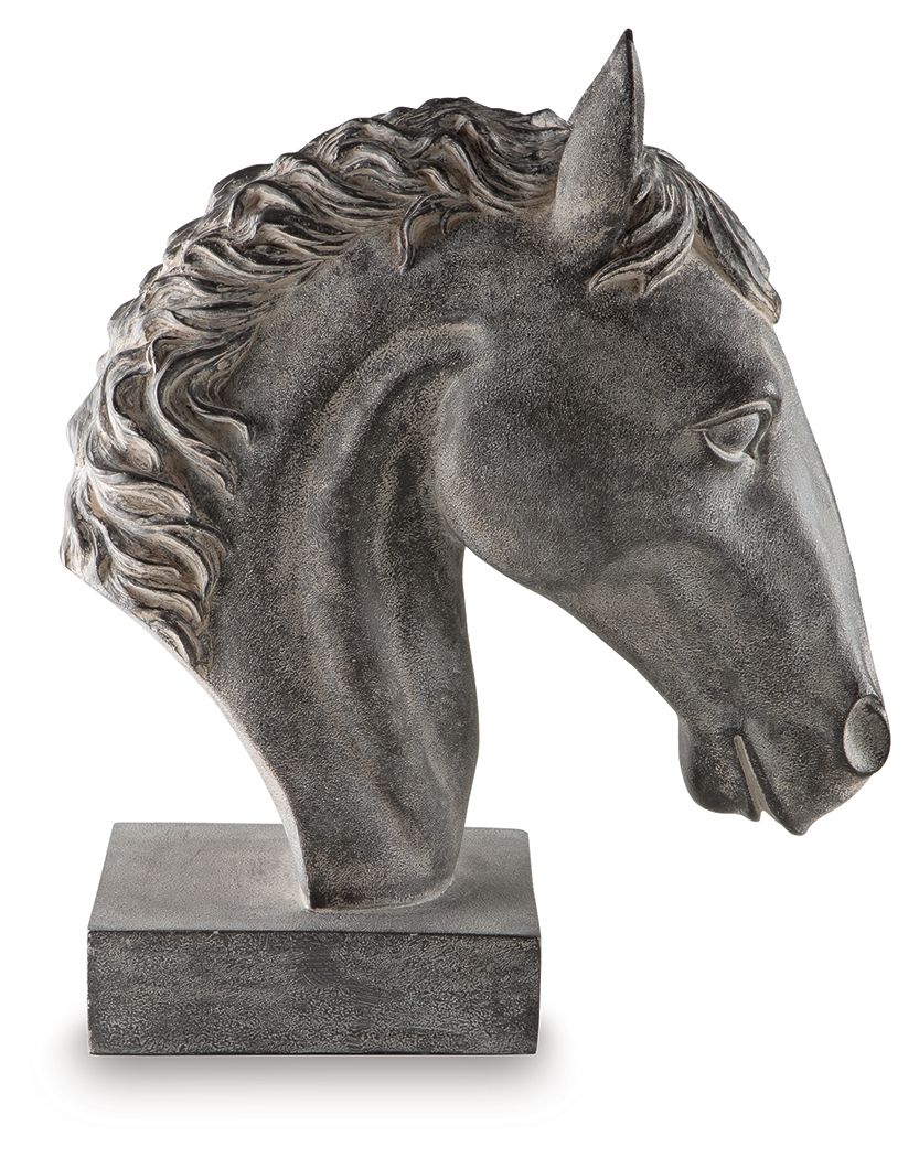 An exquisite work of art, this horse head sculpture is sure to grace your space with traditional flair. The antiqued black finish is rich with depth and character. What a striking mane attraction for a bookcase, desk or entryway table.<br/><br/><b>Product