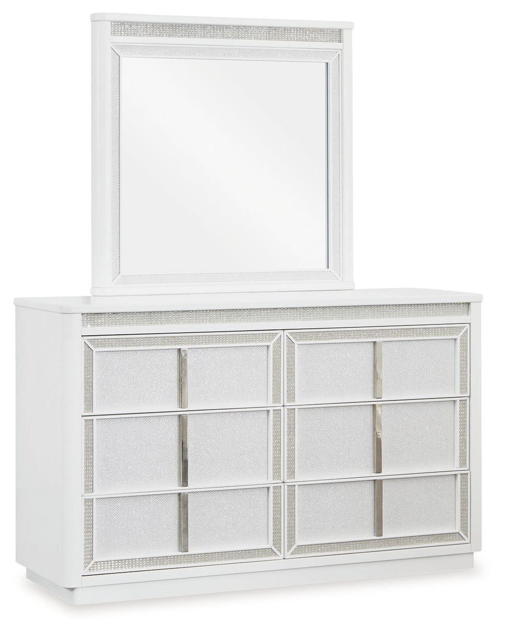 Transform your bedroom with the Chalanna dresser and mirror. Its modern design and glamorous details create a sophisticated retreat. The built-in LED lighting and rhinestone-framed drawers add style and practical storage. Let your sanctuary shineâ€”and ne