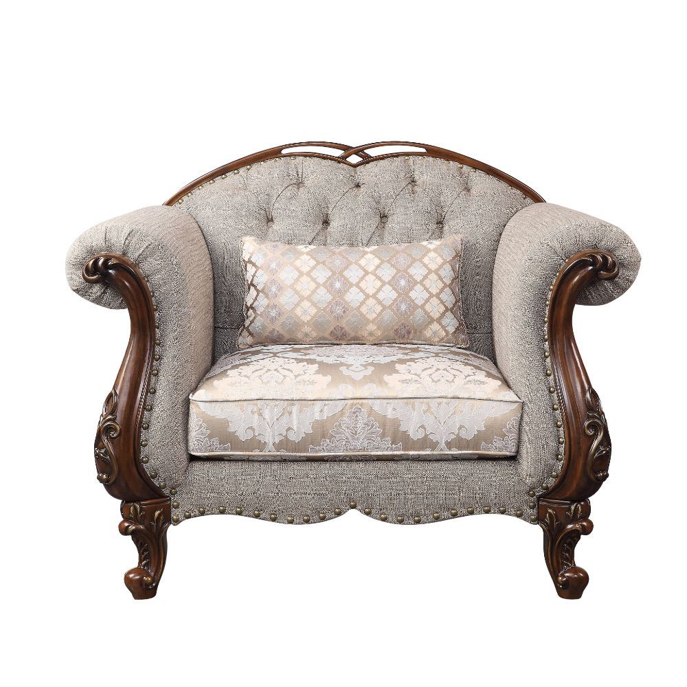 Miyeon - Chair w/1 Pillow - Fabric & Cherry - 48-"<br/><br/><b>Product Features</b><ul><li>Case: 1Pc/1Ctn</li><li>Finish: Fabric & Cherry</li><li>Style: Traditional</li><li>Materials: Upholstery, Solid Wood Trim & Leg</li></ul><br/>