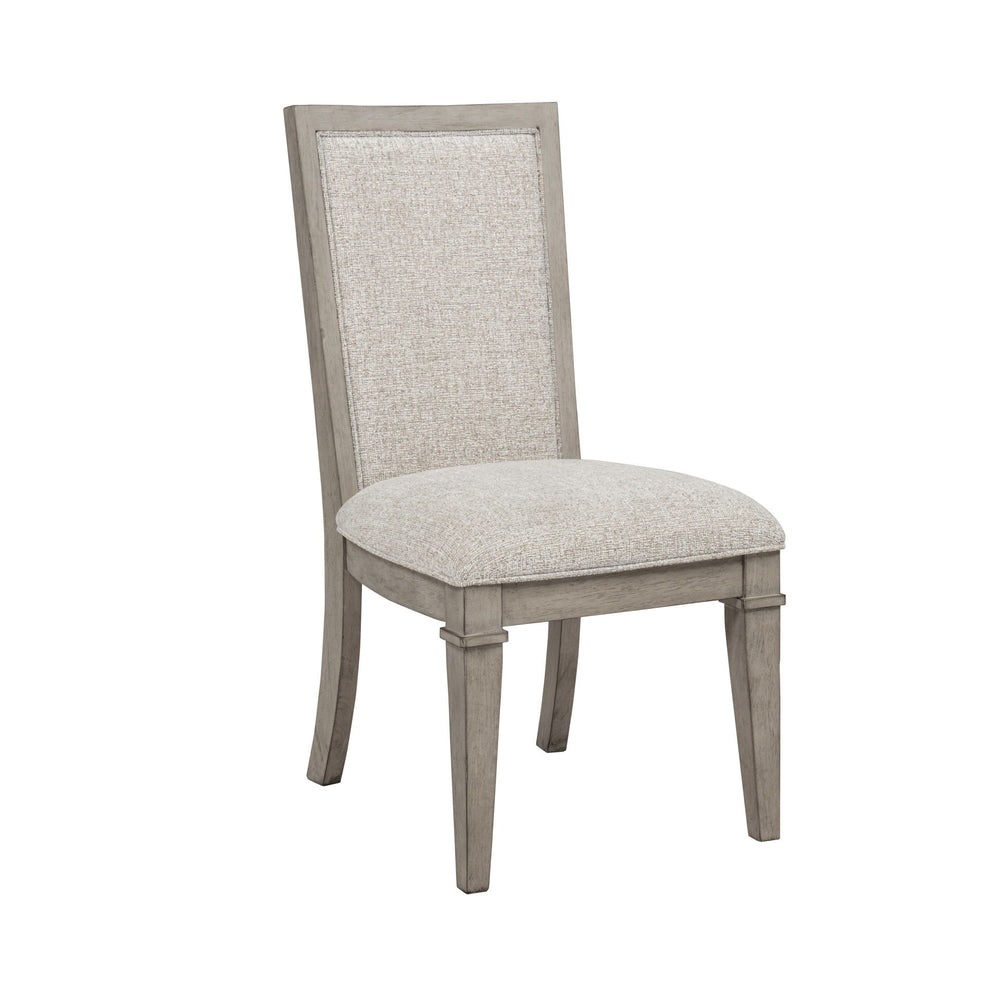 The Mariana Upholstered Side Chairs in Vintage CrÃ¨me, sold as a set of two, are crafted from solid Rubberwood, premium manufactured woods, and Acacia wood veneers, offering both beauty and durability. Each chair is meticulously finished in a vintage crÃ¨