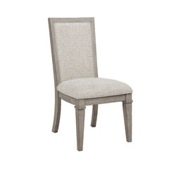 The Mariana Upholstered Side Chairs in Vintage CrÃ¨me, sold as a set of two, are crafted from solid Rubberwood, premium manufactured woods, and Acacia wood veneers, offering both beauty and durability. Each chair is meticulously finished in a vintage crÃ¨