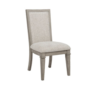 The Mariana Upholstered Side Chairs in Vintage CrÃ¨me, sold as a set of two, are crafted from solid Rubberwood, premium manufactured woods, and Acacia wood veneers, offering both beauty and durability. Each chair is meticulously finished in a vintage crÃ¨