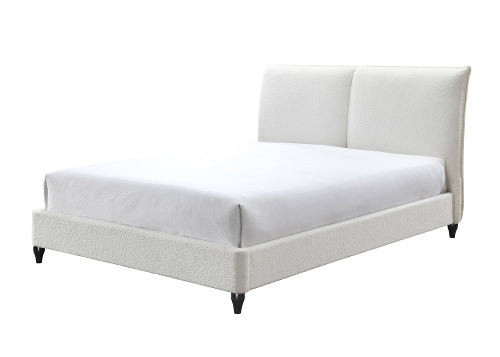 This lush contemporary bed frame is the perfect place to end your day. On trend boucle upholstery is stylish and timeless. Optional decking boards let you decide whether or not to use a box spring.<h4><b>Jenn - King Headboard And Footboard - White</b></h4