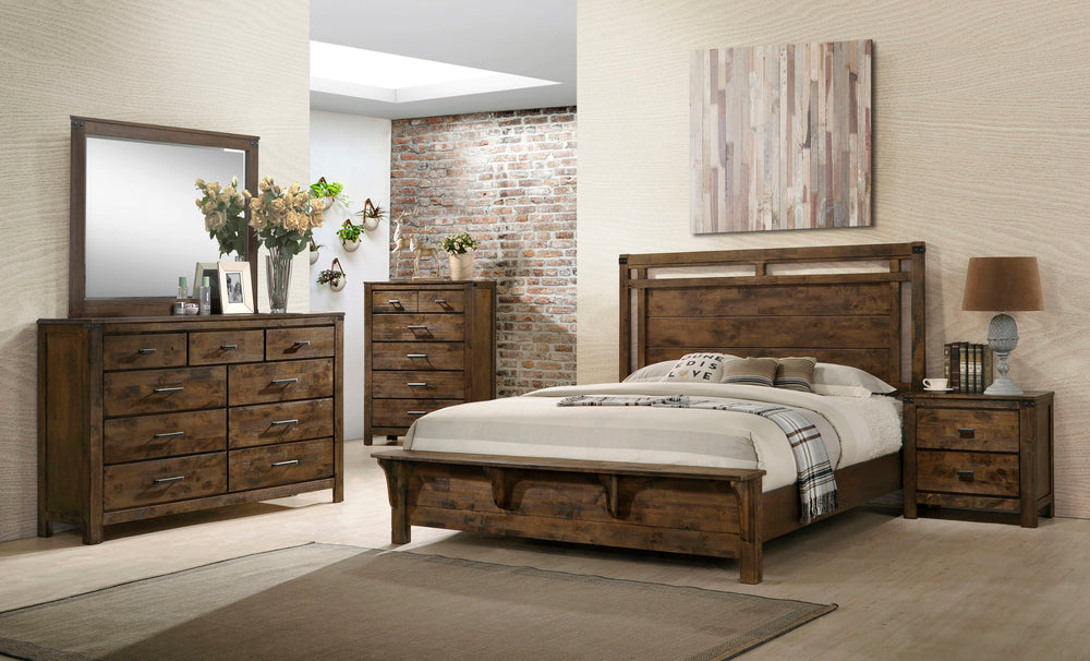 Curtis-Panel Queen Bed-Brown<h4><b>Curtis - Queen Panel Footboard - Dark Oak</b></h4> <table width="100%"><colgroup><col style="width: 30%"> <col style="width: 70%"> </colgroup> <tbody> <tr> <td>Dimensions</td> <td> 63.39"L x 94.06"D x 58.07"H</td> </tr> 