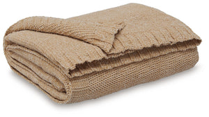 Comfort meets casually chic style in this throw blanket. Its gold hue and knitted construction create trendy textural variation when draped over a sofa or the foot of a bed. And it goes beyond style, with the soft chenille fabric acting as a cozy companio