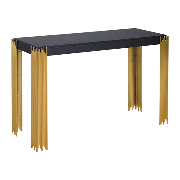 The EMPIRE Console Table in sleek black is a stylish and durable addition to your living space. Crafted with eco-friendly manufactured woods and decorative laminate, this table ensures lasting strength and durability. Its sophisticated black finish adds a