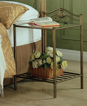  this nightstand enhances any bedroom with its antique brushed gold frame and airy