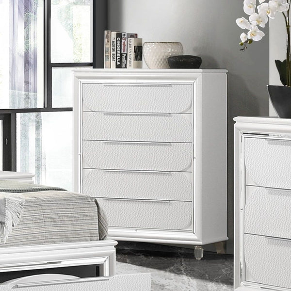 Modern & Elegant Design, Large Capacity Storage: 5 Storage Drawers Durable & Long-Lasting Structure: Solid Wood & Composite Wood, Texture Increased Design: Acrylic Crystal Legs & Embossed Drawer Front., Easy to Assemble: All Hardware & Instructions are In