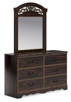 Timeless and classic, this dresser with mirror offers a grand design accented with rich hues and eye-catching details. Stately from every angle, its sophisticated elements blend together to display your love of traditional aesthetics. The mirror further e