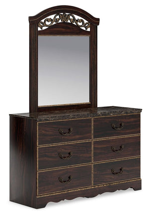 Timeless and classic, this dresser with mirror offers a grand design accented with rich hues and eye-catching details. Stately from every angle, its sophisticated elements blend together to display your love of traditional aesthetics. The mirror further e