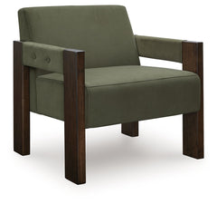 Get your modern sophistication on with this chic accent chair. Its rich olive green velvet upholstery is both luxurious and inviting, while an espresso-finished wood frame provides a warm, grounding element. The chair-'s clean lines and minimalist design 