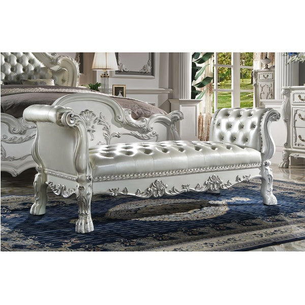 Elegant yet lightheartedly playful, Dresden is donned in an amiable antique white finish with hand-applied burnish over the many layers of stains and finishes that are manually rubbed on, providing depth and character to this classic group. The Rococo sty