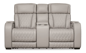 Boyington - Gray - Power Reclining Loveseat with Console/Adj Hdrst