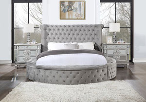 With a lavish movie star modern design, the Gaiva bed adds drama to your bedroom dcor. It has a tufted upholstered velvet fabric headboard and footboard. Built on a wooden frame with nailhead applications to add elegance to the bed. Adding further appeal 