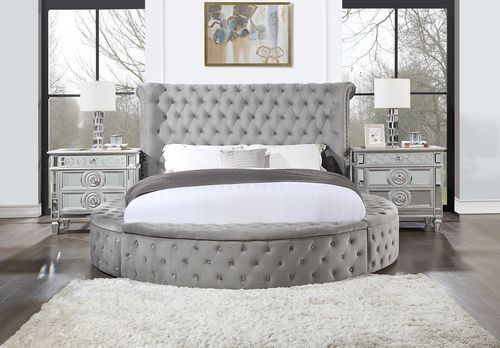 With a lavish movie star modern design, the Gaiva bed adds drama to your bedroom dcor. It has a tufted upholstered velvet fabric headboard and footboard. Built on a wooden frame with nailhead applications to add elegance to the bed. Adding further appeal 