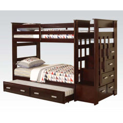 The Allentown Collection was designed to save space, this twin over twin bunk bed is a perfect solution for your children-'s bedroom. The piece features a rich espresso finish and offers durability as well as a clean style. The full-length guard rails pro