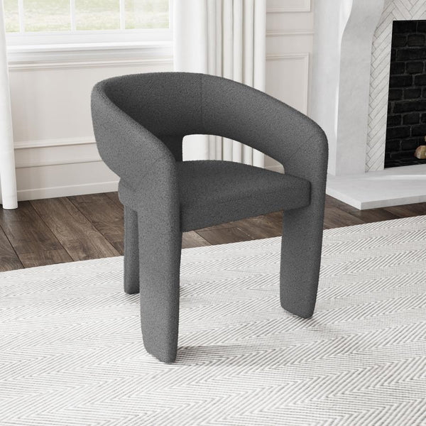  pairing a keyhole design with sloping arms for airy ambiance. Three wide legs provide excellent support
