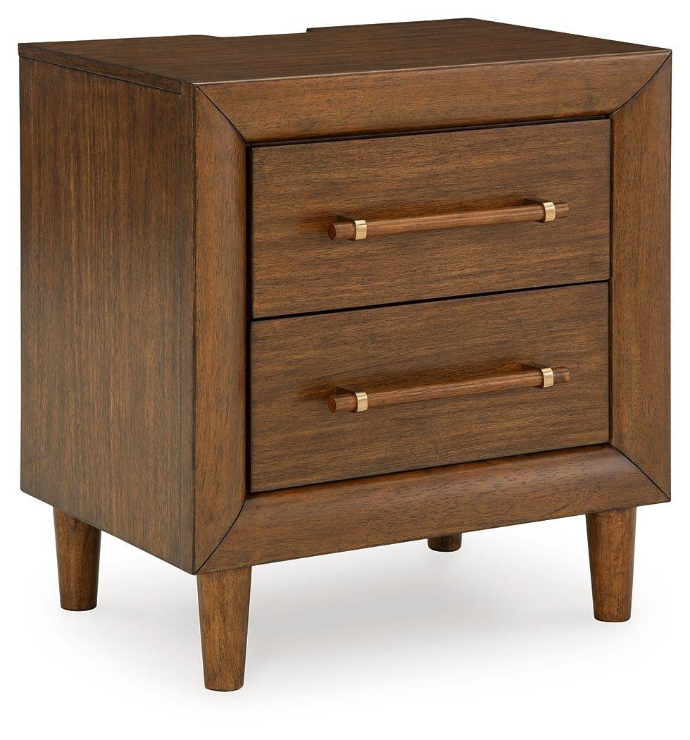 This nightstand is perfect for contemporary or mid-century interiors. Its wood-tone finish is versatile and timeless. Drawers with exquisite framing and elongated wooden pulls enhance the overall aesthetic, while USB charging keeps you connected. Whether 