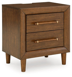 This nightstand is perfect for contemporary or mid-century interiors. Its wood-tone finish is versatile and timeless. Drawers with exquisite framing and elongated wooden pulls enhance the overall aesthetic, while USB charging keeps you connected. Whether 