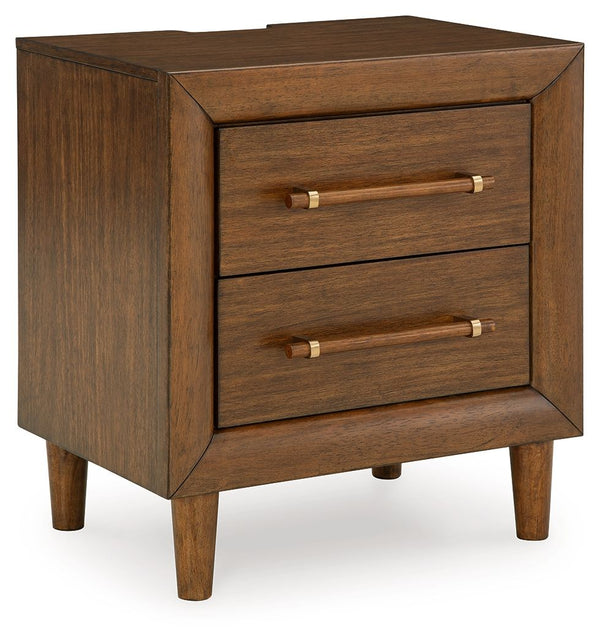 This nightstand is perfect for contemporary or mid-century interiors. Its wood-tone finish is versatile and timeless. Drawers with exquisite framing and elongated wooden pulls enhance the overall aesthetic, while USB charging keeps you connected. Whether 