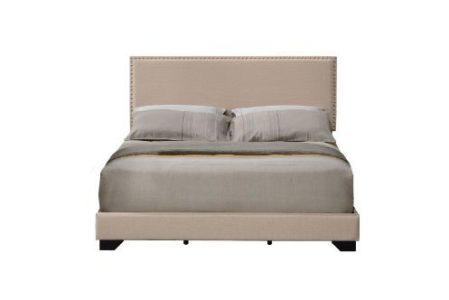 Solid color accent and ultra-sleek minimalist associate your bedroom with a modern aesthetic. Warm and soft fabric fully covers the bed from headboard to side rails to complete a comfy casual look. Nailhead trim adds a decorative border to the headboard, 