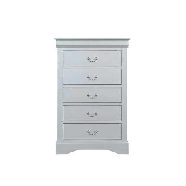 Bring casual elegance into your home with the Louis Phillipe chest. This chest is a piece that offers any bedroom a sophisticated look. Finished in classic finish with metal hardware, the simple moldings and luxurious pull handles add subtle style and app