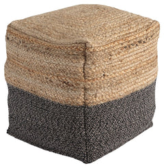 Natural beauty is always in vogue, and this pouf proves it. Braided design in natural jute and gray is simple yet fresh. Stylish stitching and dense filling hold the look together.<br/><br/><b>Product Features</b><ul><li>Jute/cotton blend cover</li><li>De