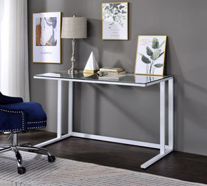  the Tyrese Writing Desk will give your workplace a distinct look with contemporary style. Metal open base with minimal detailing keeps the desk looking fresh and clean and showcases the modern design and openness. Tempered gl