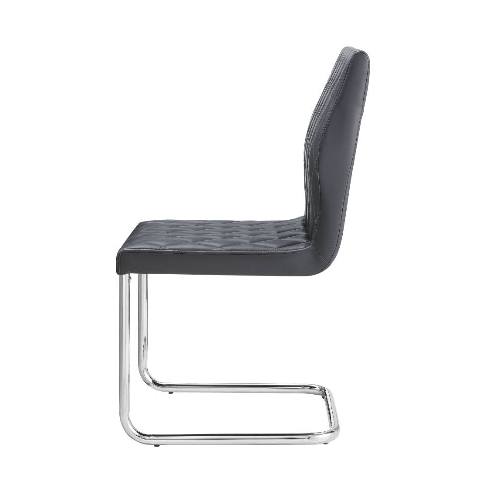 KD, Armless Dining Chair (High Back) Stationary Seat: Standard Dining Height Padded SEAT & BACK: PU w/Quilting Pattern Rectangular Backrest: Quilting Seat Construction: PU, MDF Metal Sled Base: Chrome Finish, Iron Tube Armless Foam Density: D20<br/><br/><