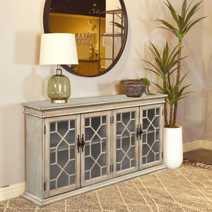 while decorative glass panel doors with intricate trim add a refined touch. 