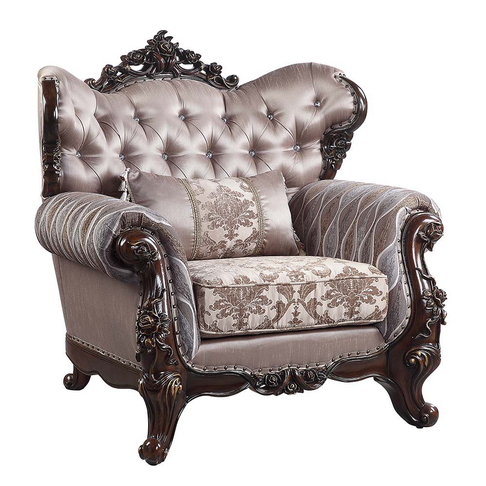 Enhance your formal living room with this elegant traditional 3-seater sofa. Part of the Wahkoowah collection, this sofa features an inner wooden frame that is sturdy. The outer wooden frame is finished with gold trimmings. Faux leather upholstery is used