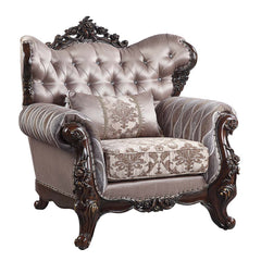 Enhance your formal living room with this elegant traditional 3-seater sofa. Part of the Wahkoowah collection, this sofa features an inner wooden frame that is sturdy. The outer wooden frame is finished with gold trimmings. Faux leather upholstery is used