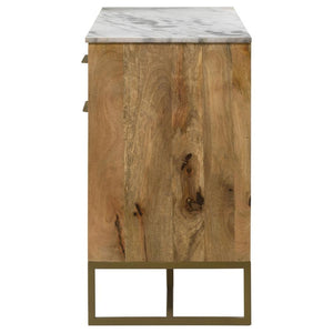 Keaton - 3-Door Marble Top Herringbone Accent Cabinet - Natural